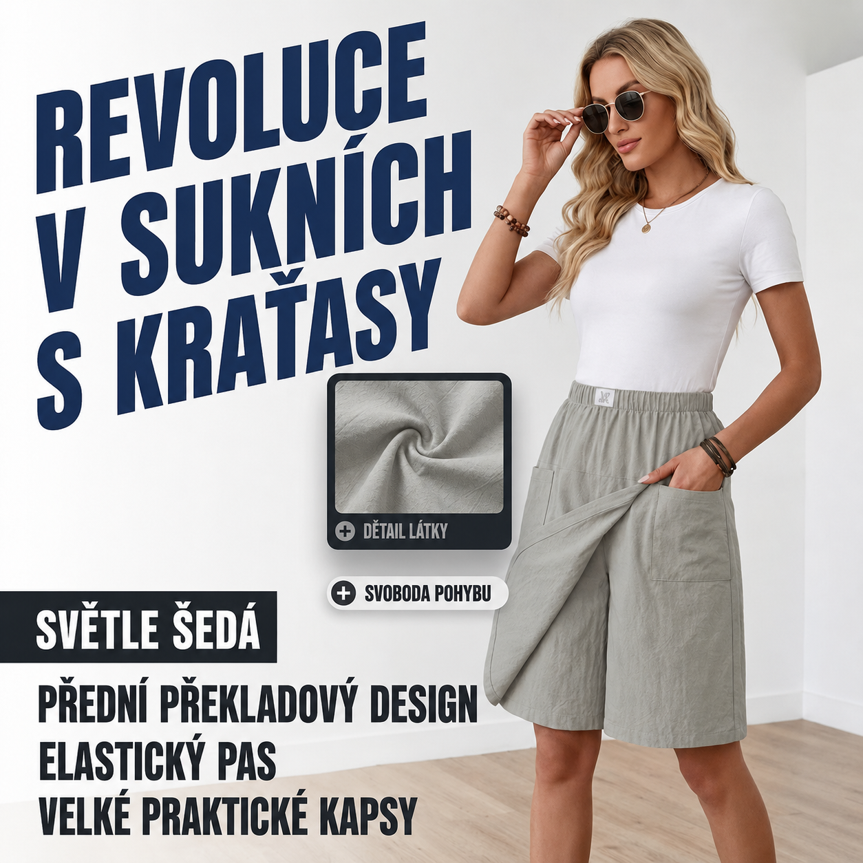 Milena — Skort s elastickým pasem a kapsami pro aktivní svobodu