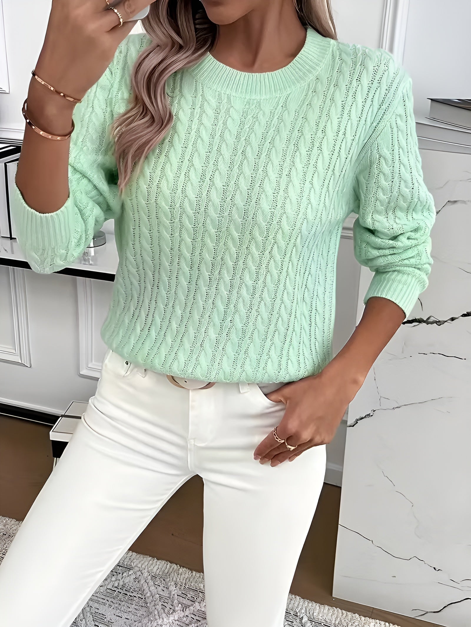 Elissa | Pletený svetr s dlouhým rukávem a copánkovým vzorem