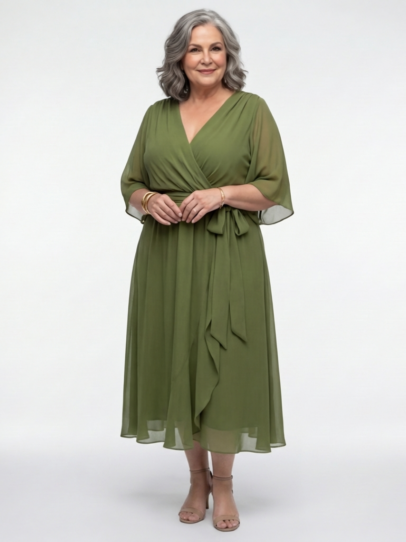 Elysia | Midi šaty s vázáním v pase a výstřihem do V