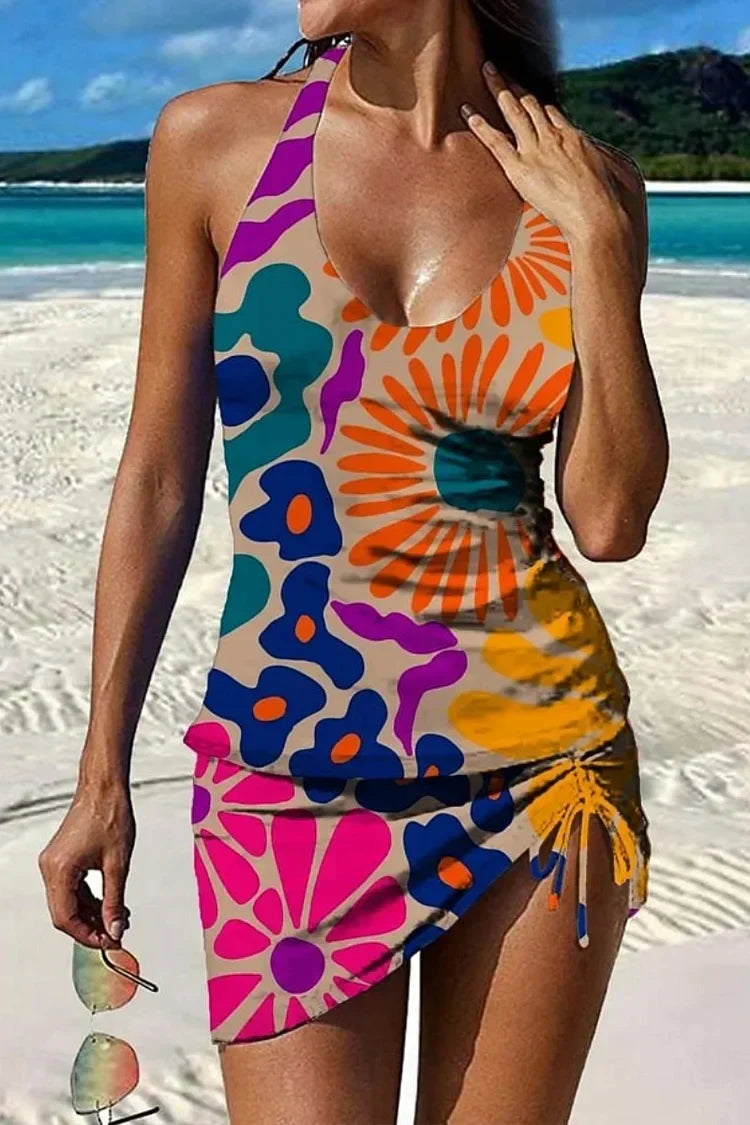 Fiesta – Grafické květinové tankini s šortkami, efekt plochého břicha