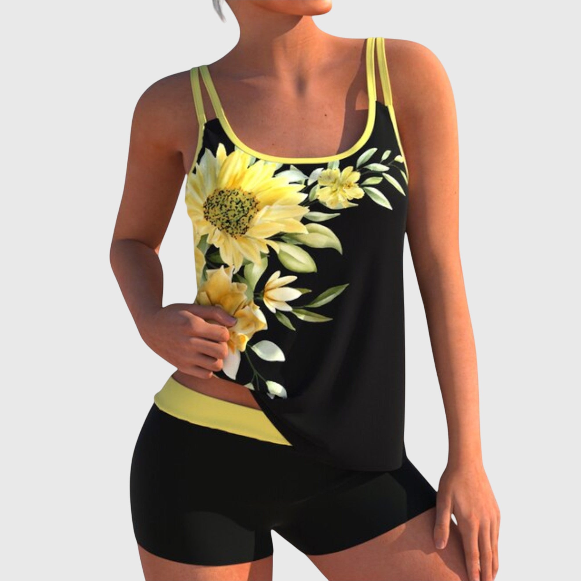 Flor – Květinový tankini s šortkami, efekt plochého břicha