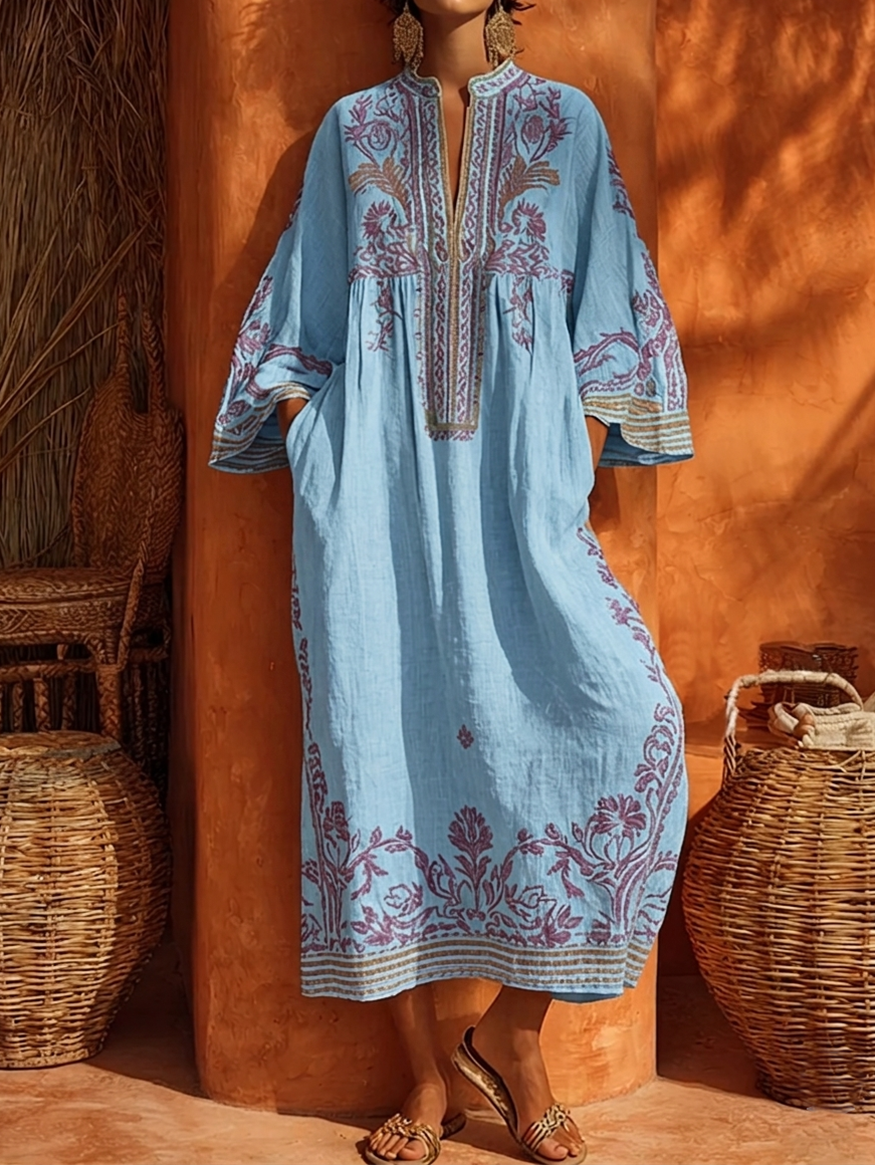 Božena | Boho šaty s výšivkou s středomořským kouzlem